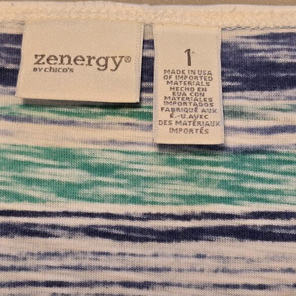 Zenergy by Chico’s Women’s Coastal Tee M Blue Green Striped Lightweight Cruise - Picture 4 of 8
